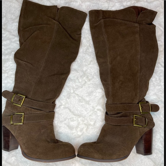 torrid Shoes - Torrid Brown Suede Buckle Slouch Boots